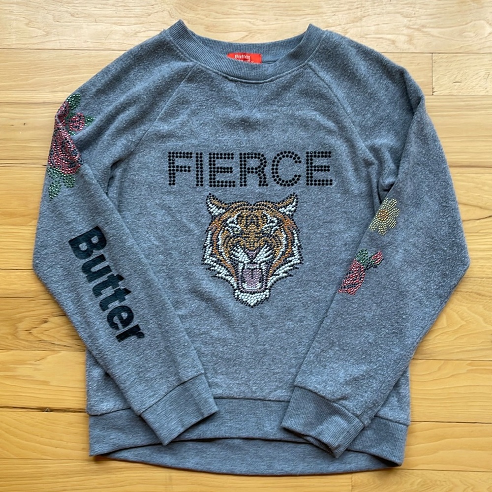 RARE! Butter Brand embellished fierce tiger sweatshirt